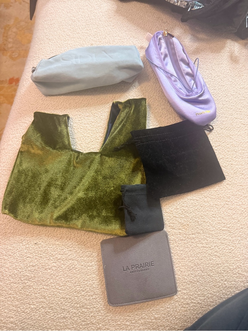 Collection of velvet and leather travel make up bags assorted NEVER USED